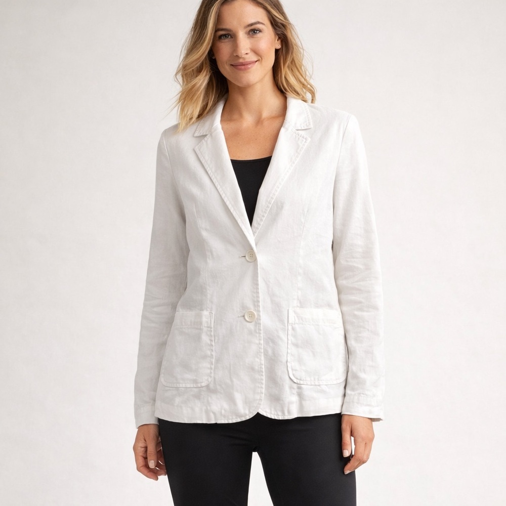 LEVEL 99 WHITE LINEN LYOCELL BLEND WHITE BLAZER WITH POCKETS SIZE LARGE